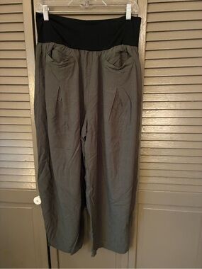 Womens Casual Pull-On Pants with Black Waistband - olive green